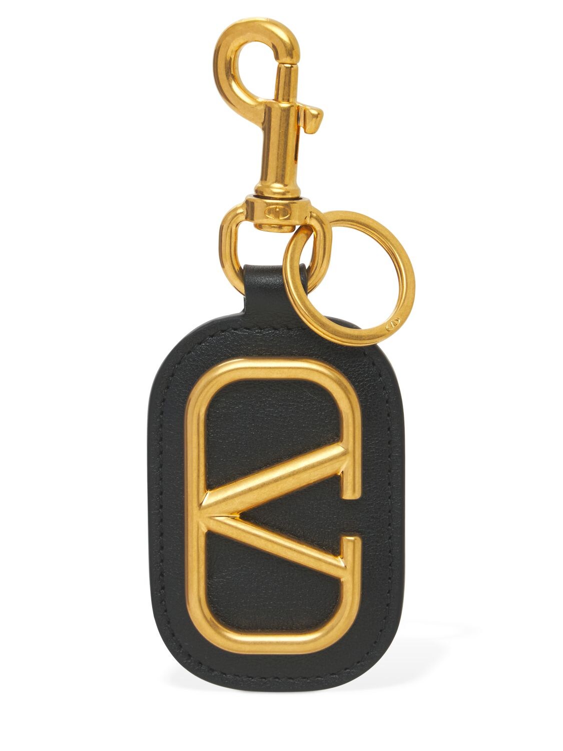 Valentino Garavani V Logo Key Holder In Black,gold