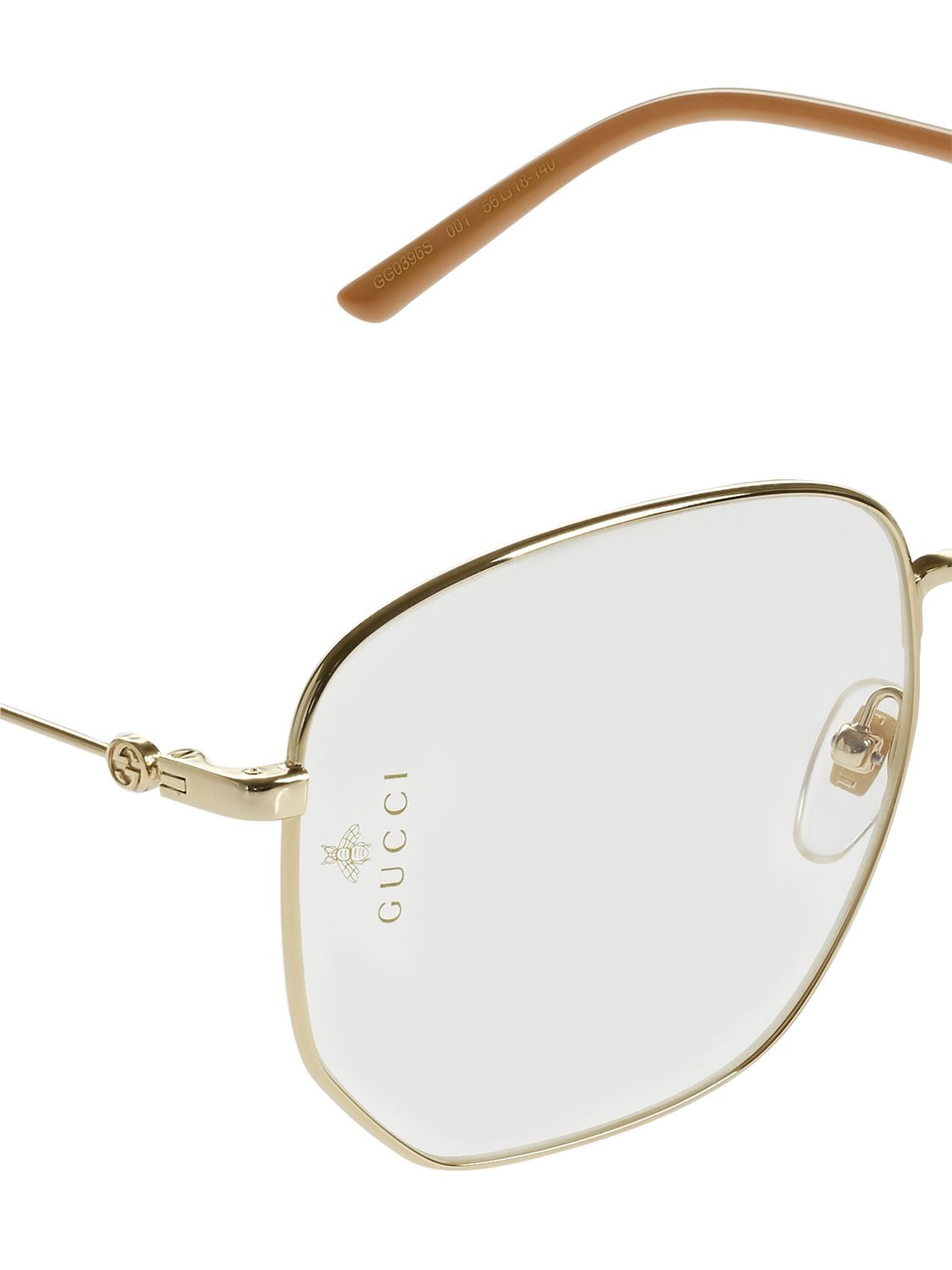 Shop Gucci Gg0396s Squared Metal Eyeglasses In Gold