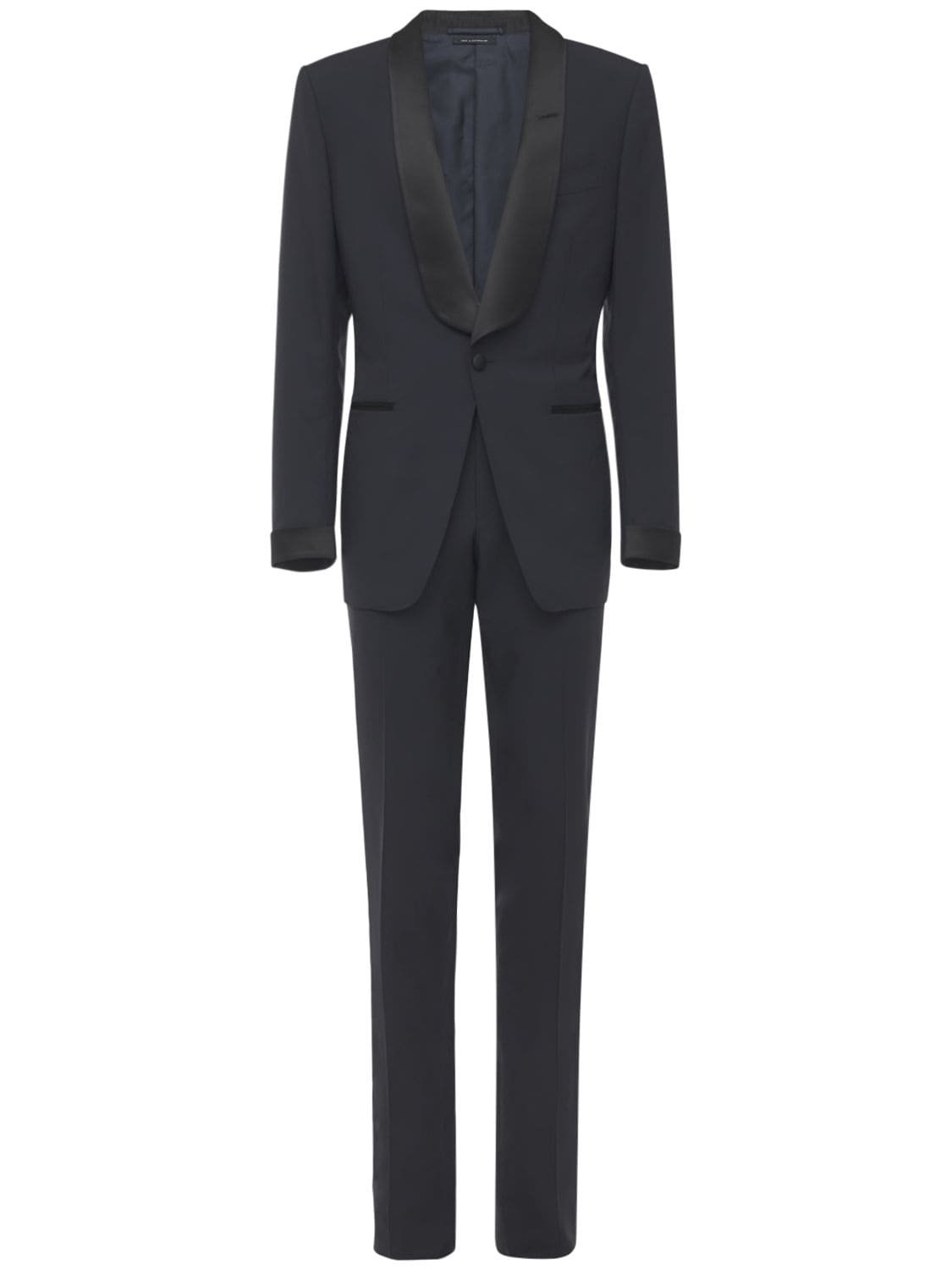 Tom Ford Plain Weave Evening Wool Suit In Navy