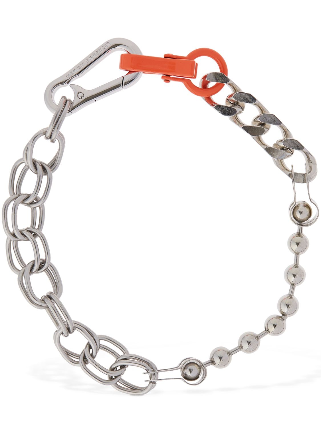 Heron Preston Multichain Necklace W/ Orange Closure In Silver,orange