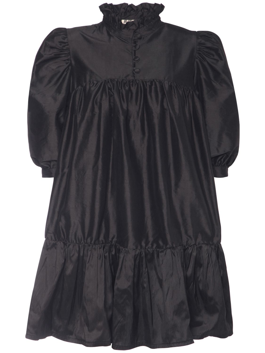 Avavav Ruffled Silk Shantung Mini Dress In Black | ModeSens