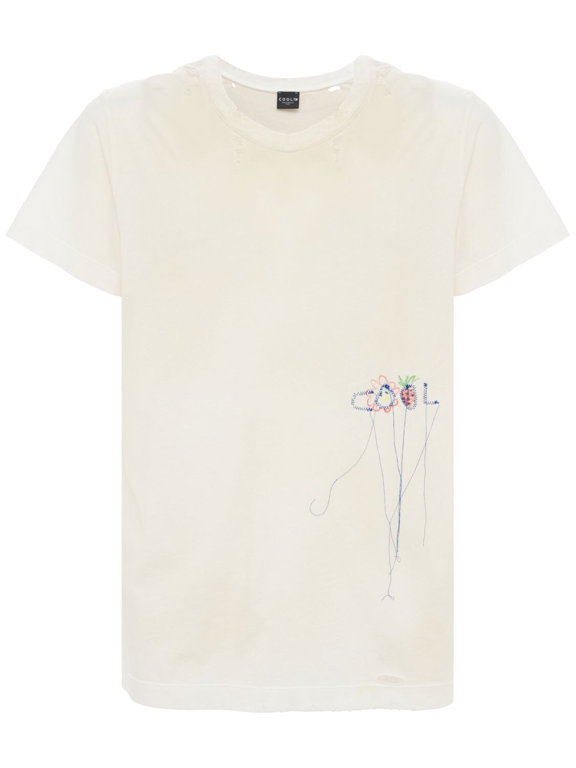 Cool Tm Vintage Distressed & Embroidered T-shirt In White
