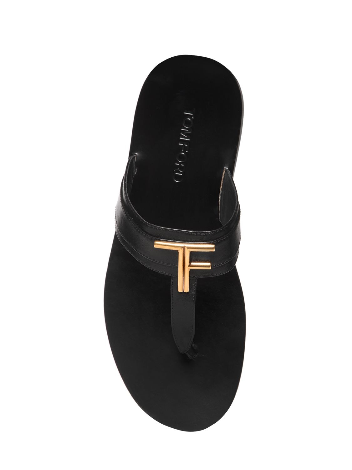 Tom Ford Brighton Leather Flip-flops In Black And Gold In Black