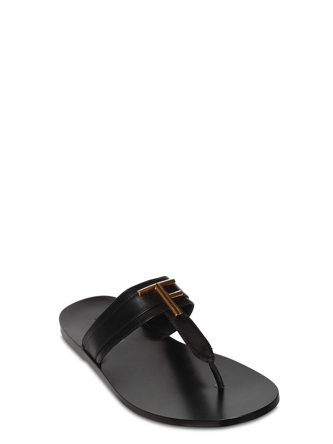 Tom Ford Brighton Leather Flip-flops In Black And Gold In Black