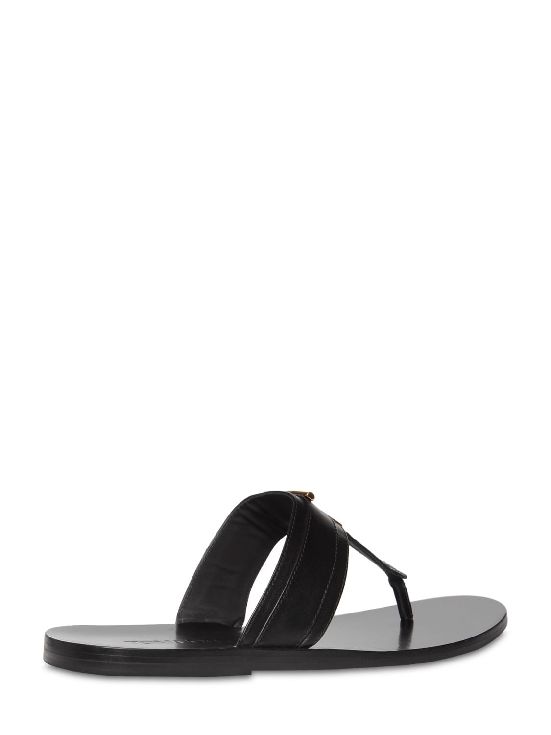 Tom Ford Brighton Leather Flip-flops In Black And Gold In Black