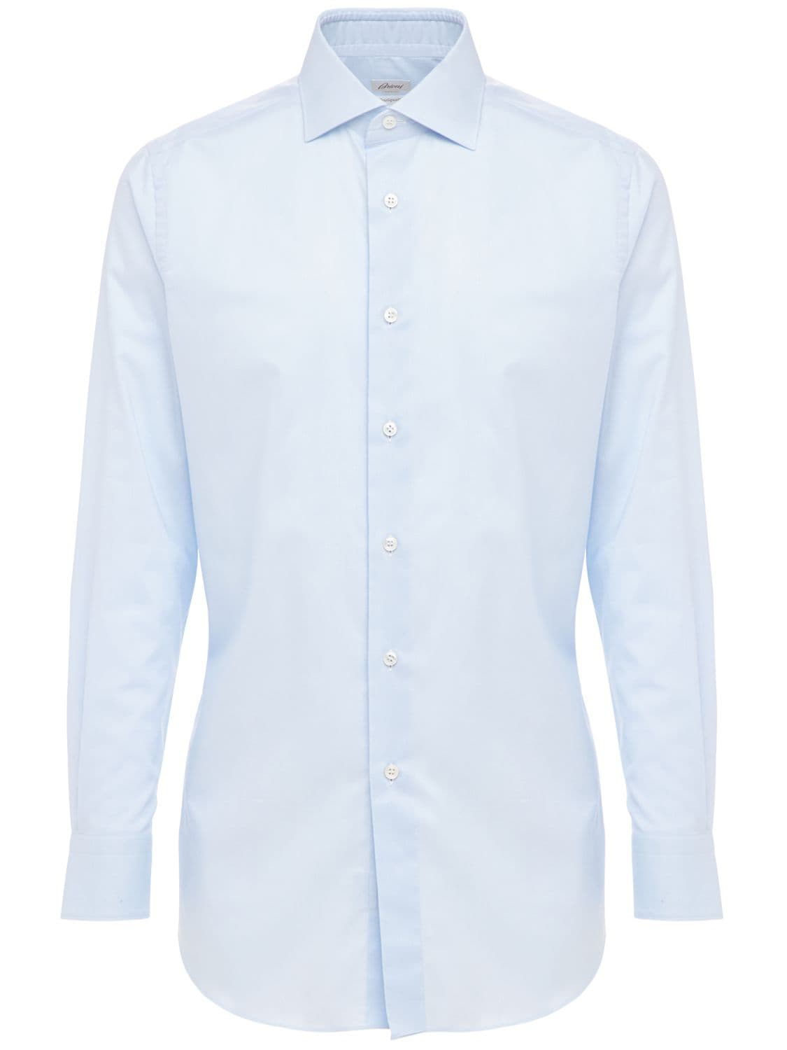 Brioni Dino Fit 24 Cotton Twill Shirt In Light Blue