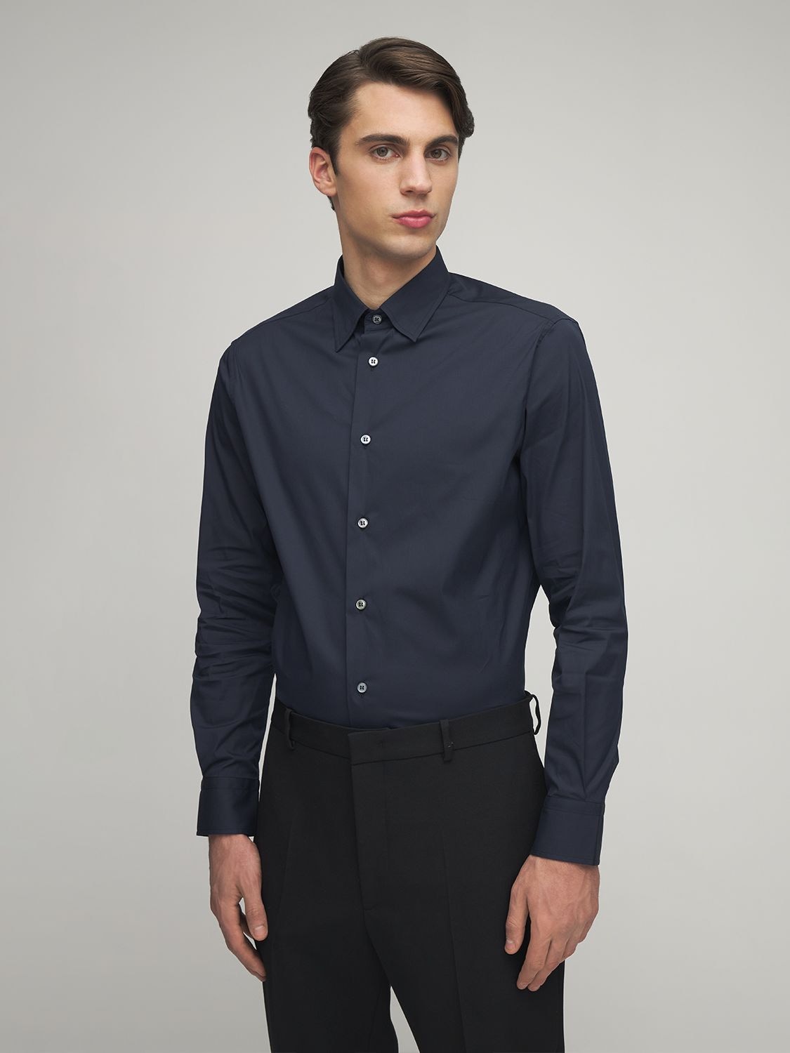 Brioni Spread-collar Cotton-blend Poplin Shirt In Blue