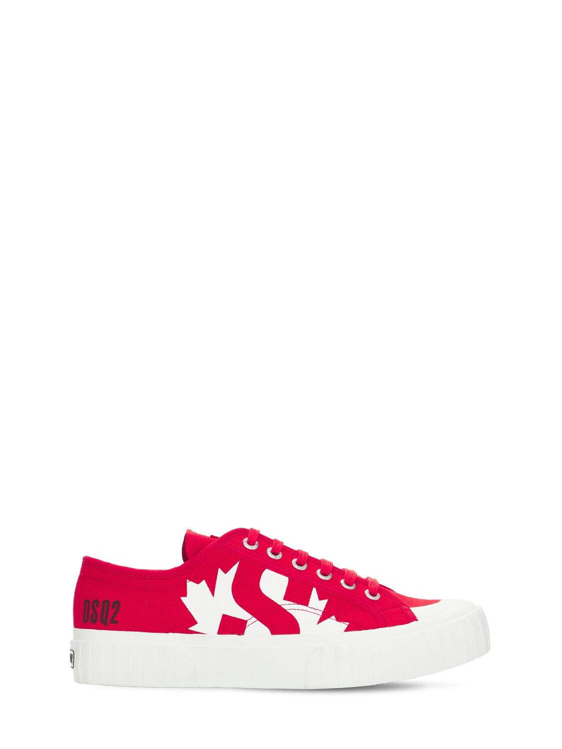 Dsquared2 Kids' Printed Cotton Canvas Lace-up Sneakers In Red