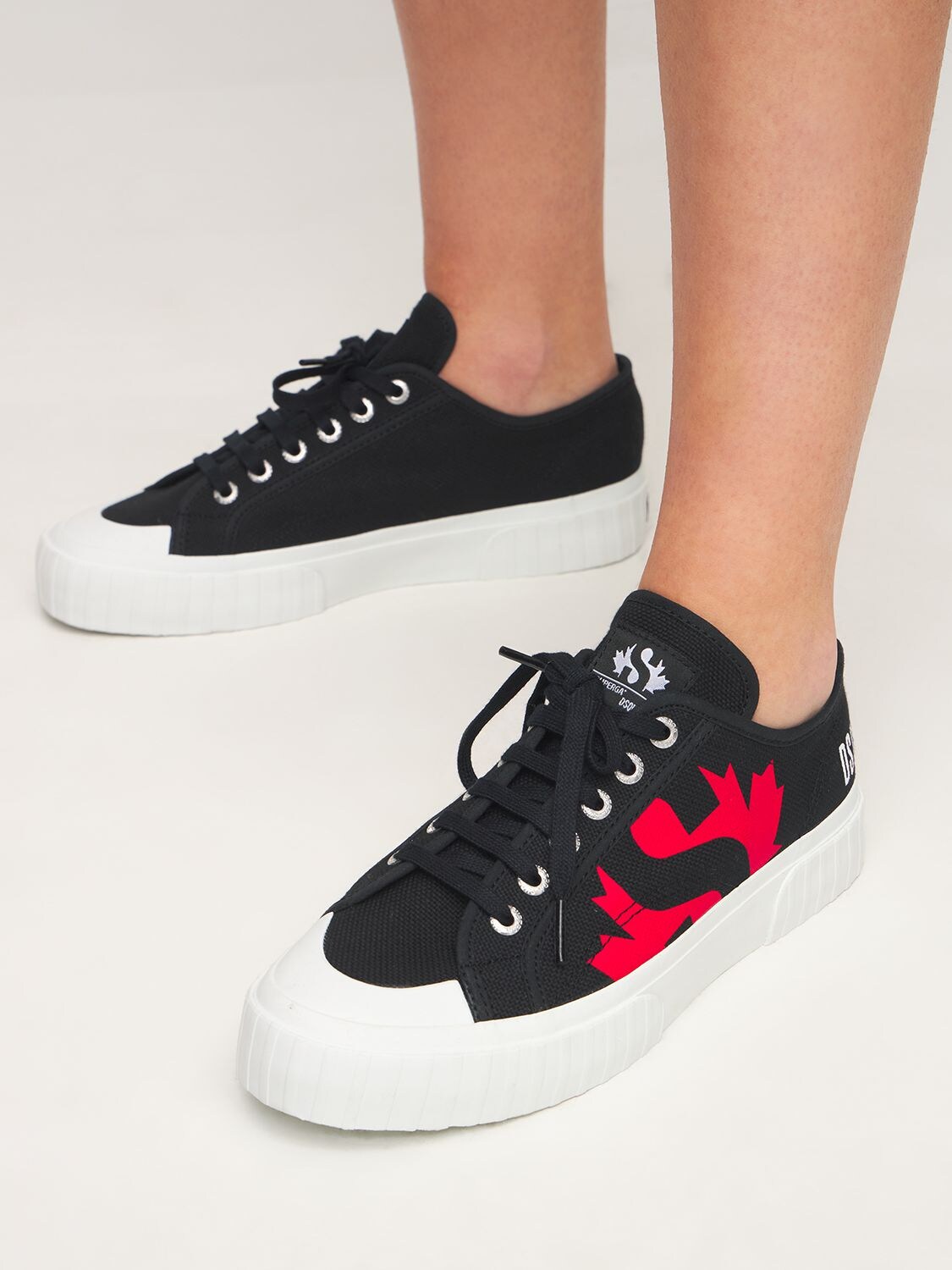DSQUARED2 PRINTED COTTON CANVAS LACE-UP SNEAKERS