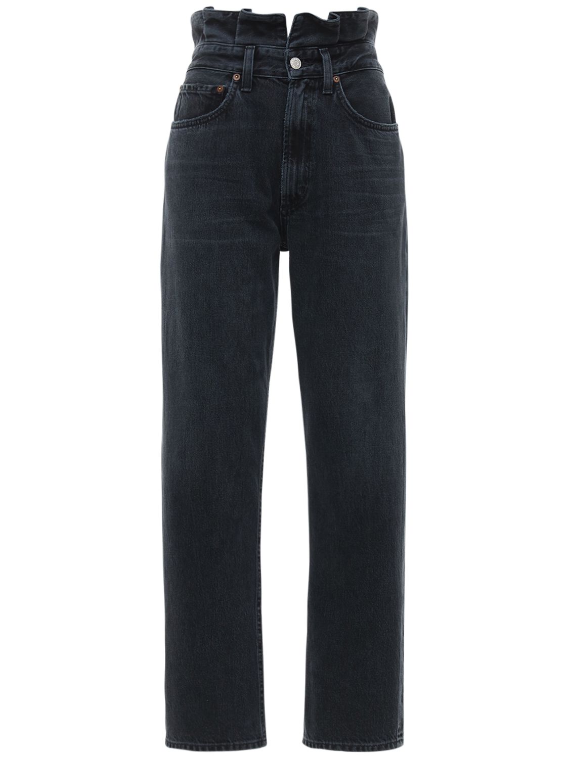 Jeans Mit Hohem Bund Und Rüschen