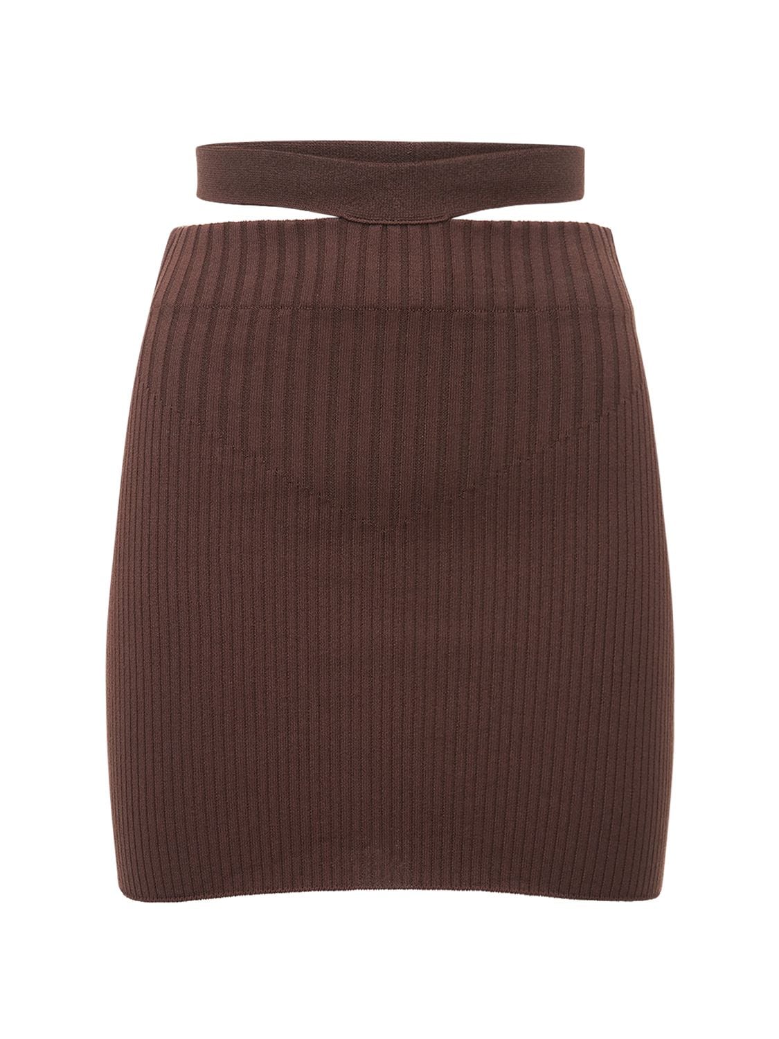 ANDREADAMO Viscose Blend Rib Knit Cutout Mini Skirt