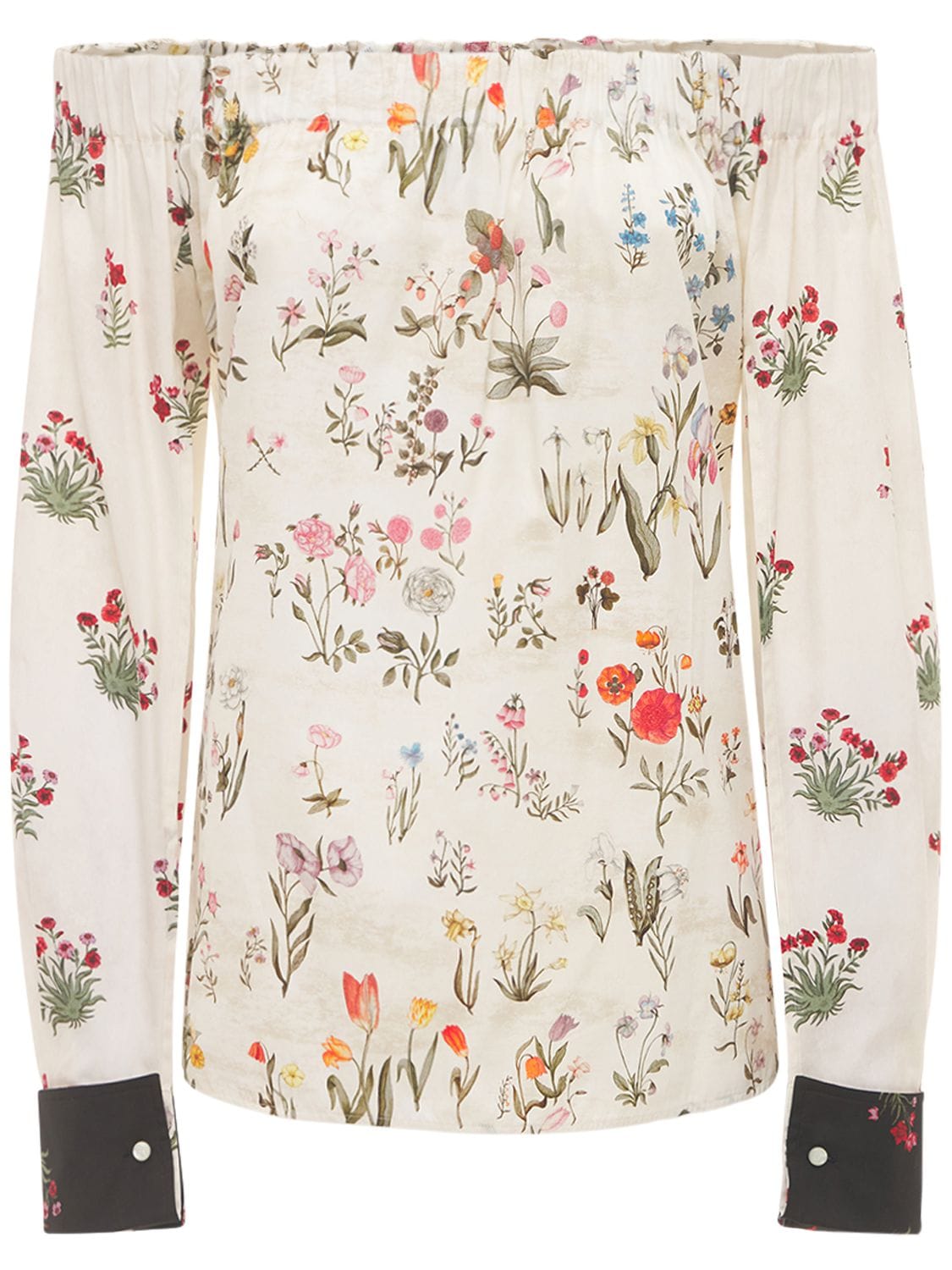 Max Mara Floral Print Cotton Poplin Shirt In White,multi