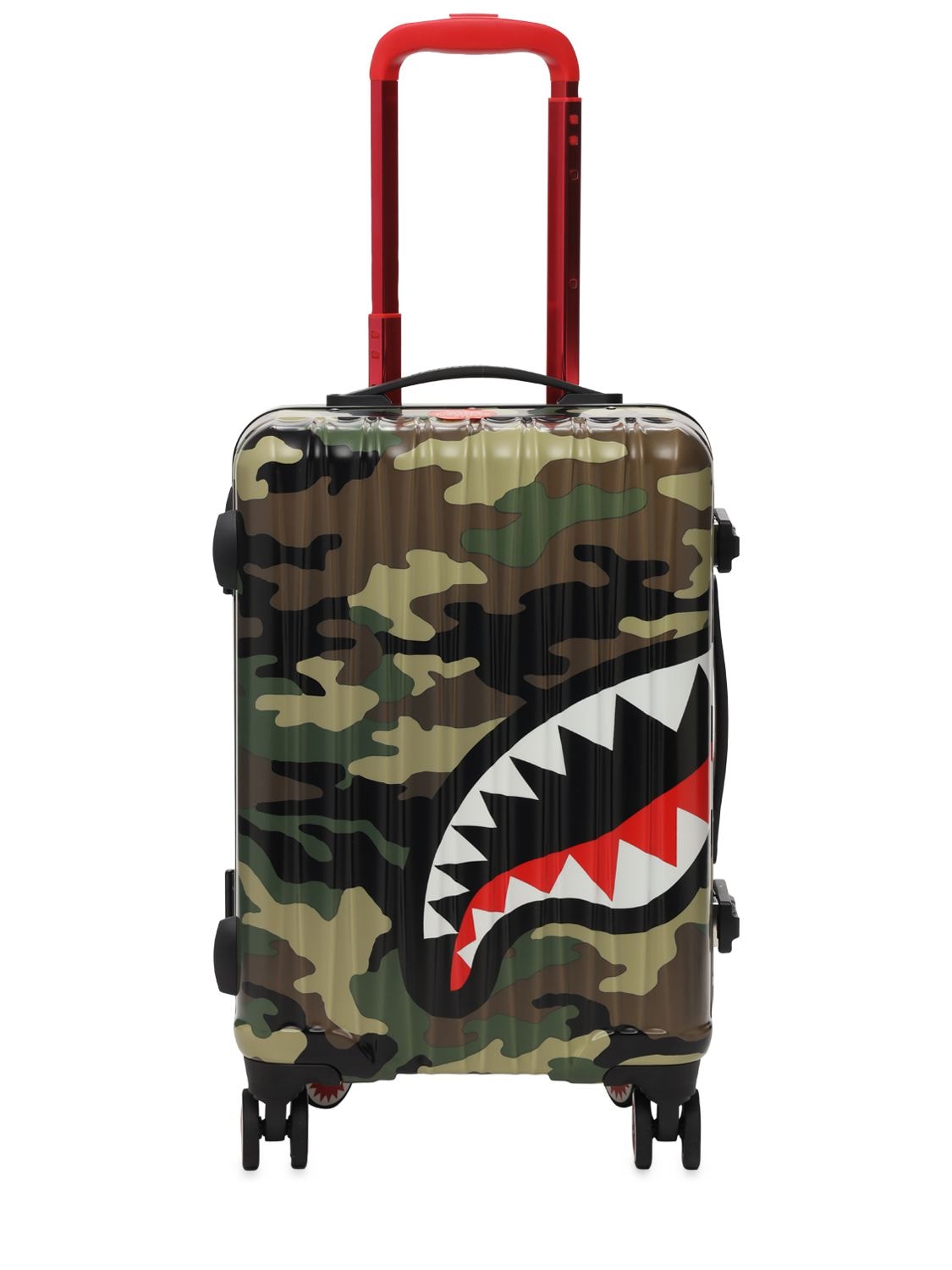 Sprayground Camo Carry On Luggage W/3d Mouth In Green
