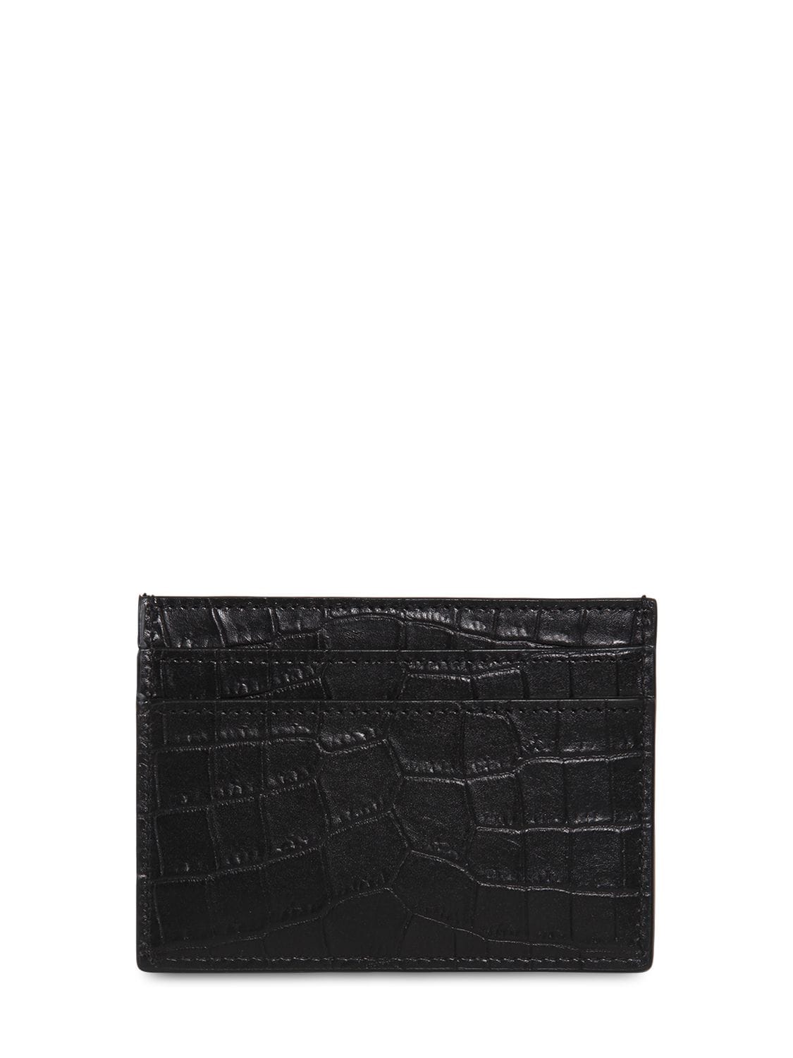 Shop Saint Laurent Crocodile Embossed Leather Card Holder In Black