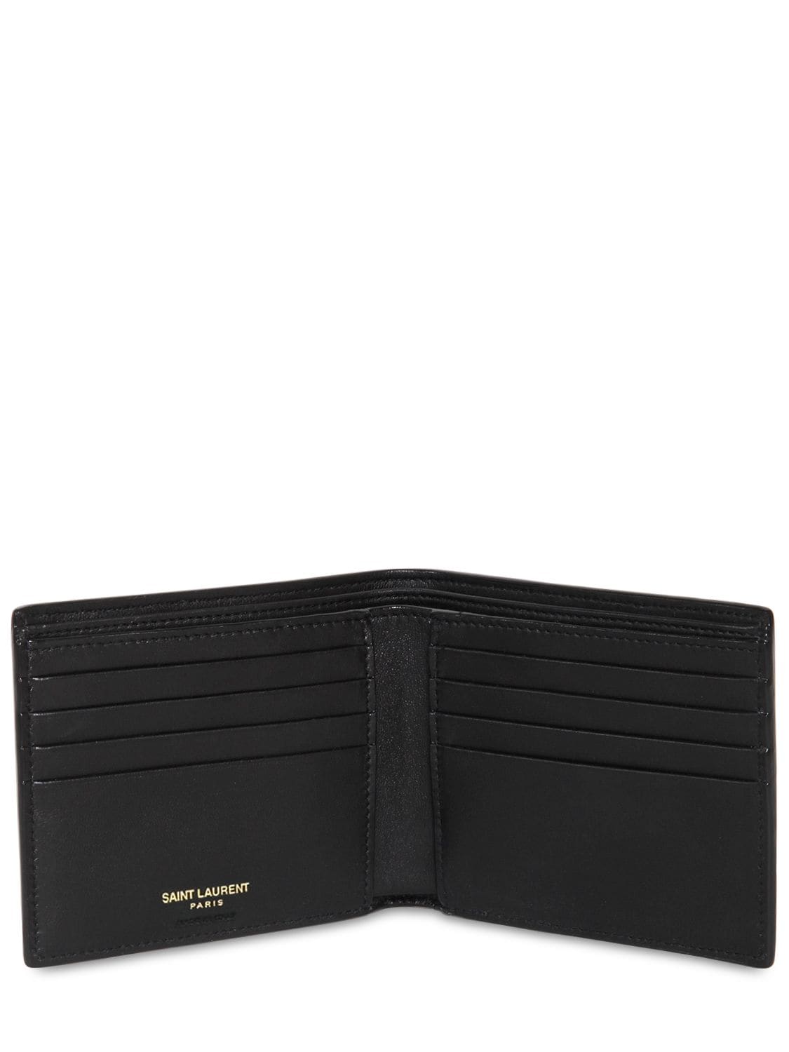 Shop Saint Laurent Croc Embossed Leather Billfold Wallet In Black