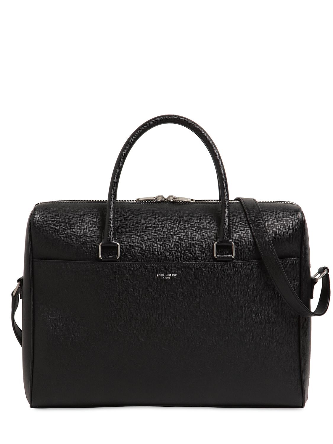 Shop Saint Laurent Grained Leather Briefcase In Black