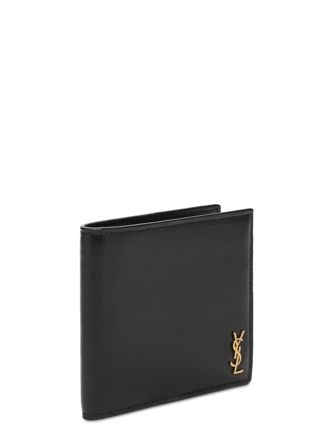 Shop Saint Laurent Tiny Monogram Leather Wallet In Black