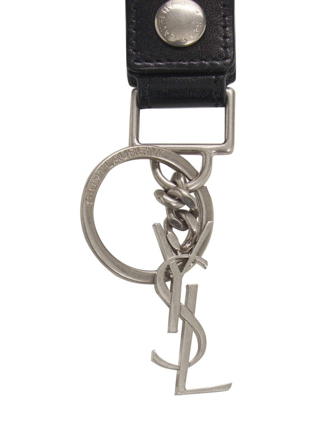 Shop Saint Laurent Monogram Leather Keyring W/ Charm In Black