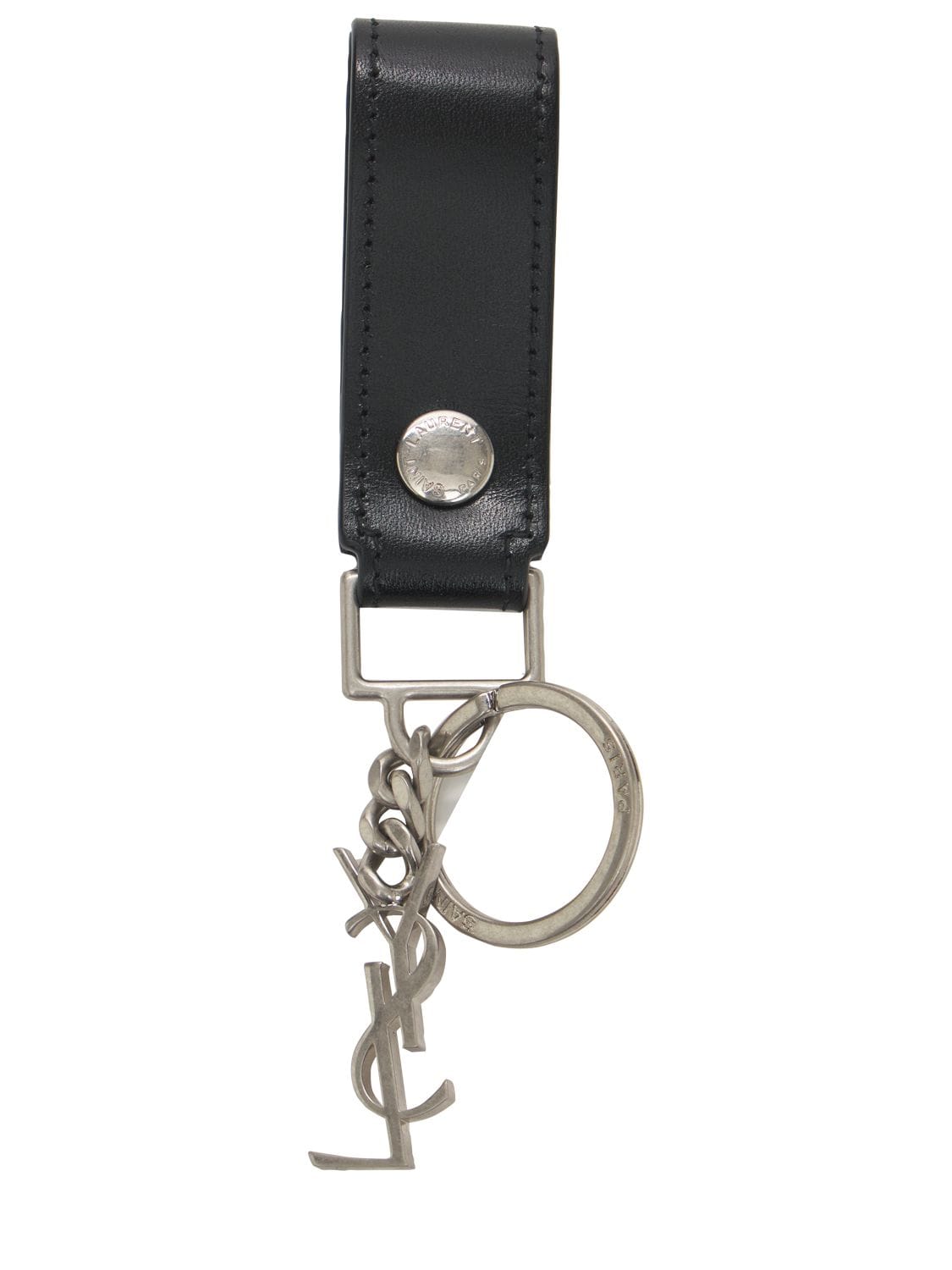 SAINT LAURENT: key ring in leather with monogram - Black