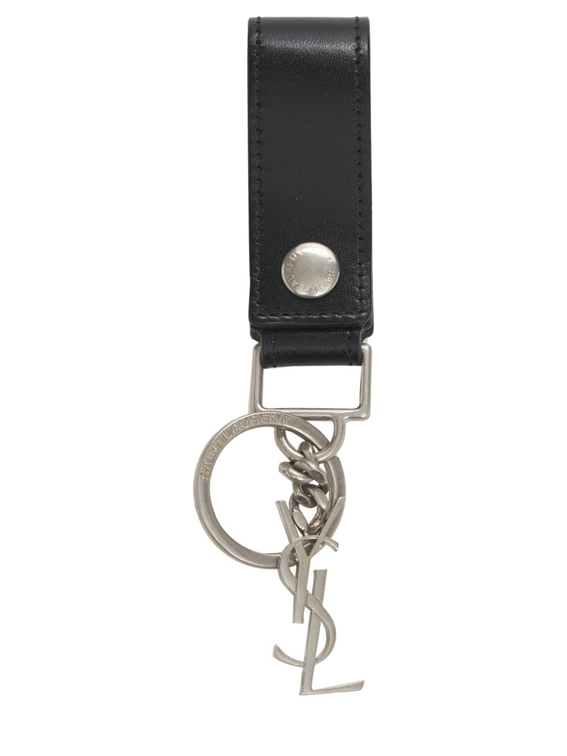 Shop Saint Laurent Monogram Leather Keyring W/ Charm In Black