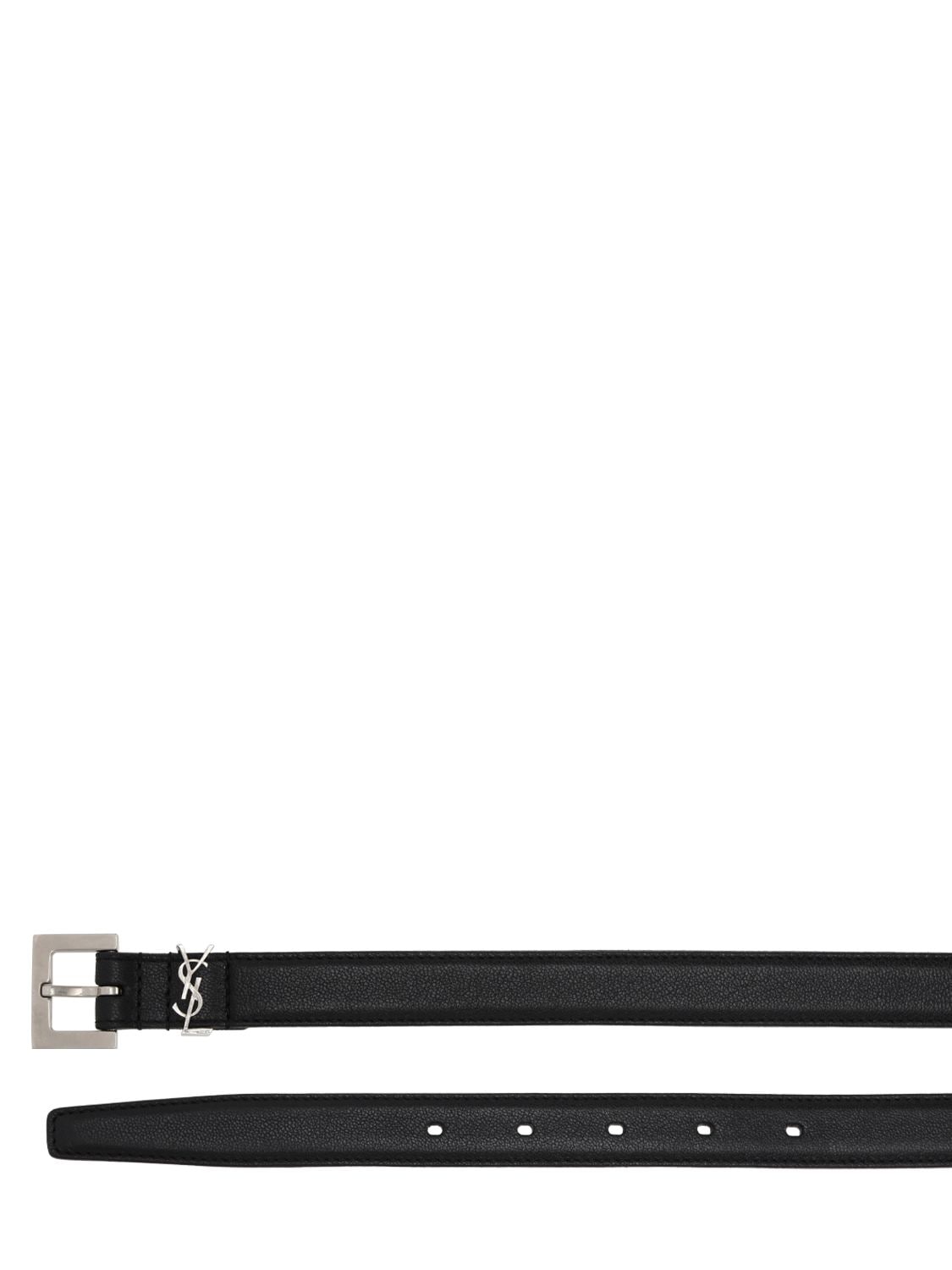 Shop Saint Laurent 2cm Yls Smooth Leather Belt In Black