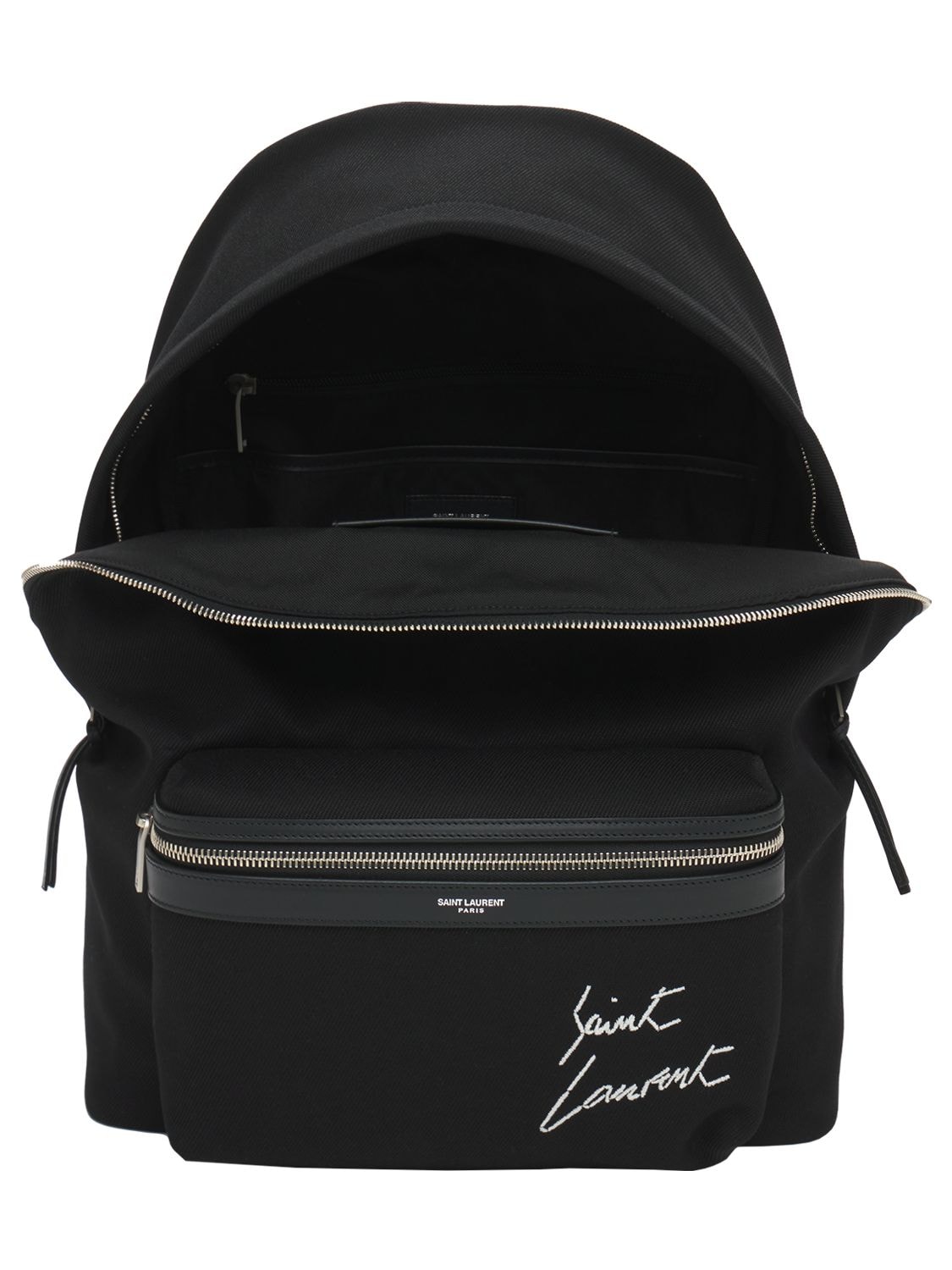 Shop Saint Laurent Embroidered Detail Canvas Backpack In Black