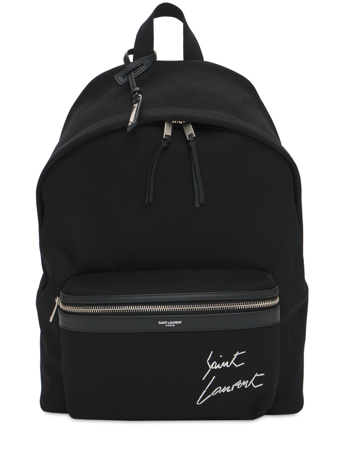 Saint Laurent Logo Embroidery Cotton Canvas Backpack In Black