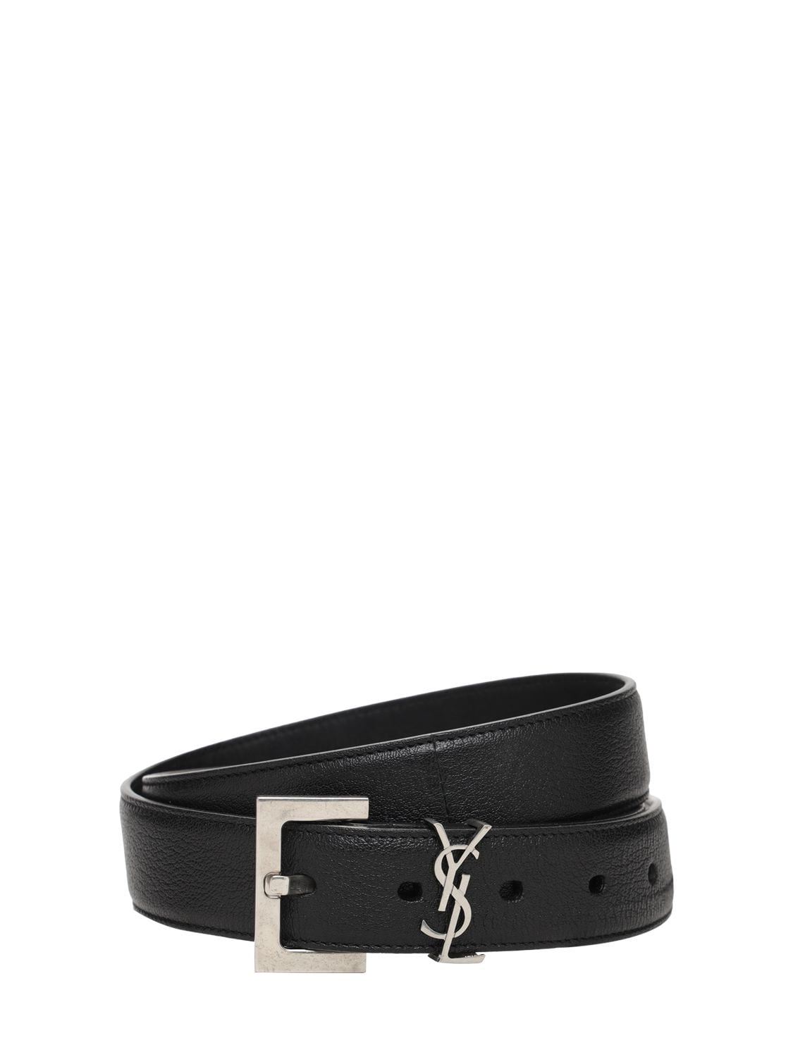 Shop Saint Laurent 3cm Monogram Smooth Leather Belt In Black