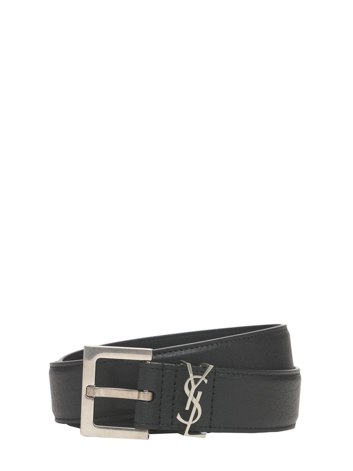 Saint Laurent 3cm Ysl Leather Belt In Black
