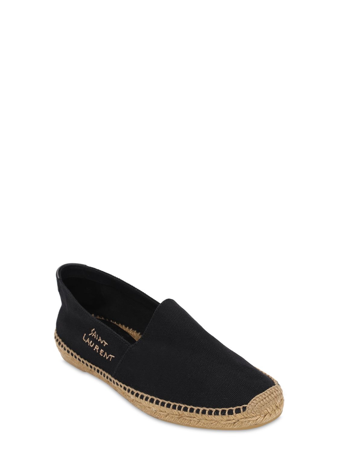 Shop Saint Laurent Logo Cotton & Linen Canvas Espadrilles In Black