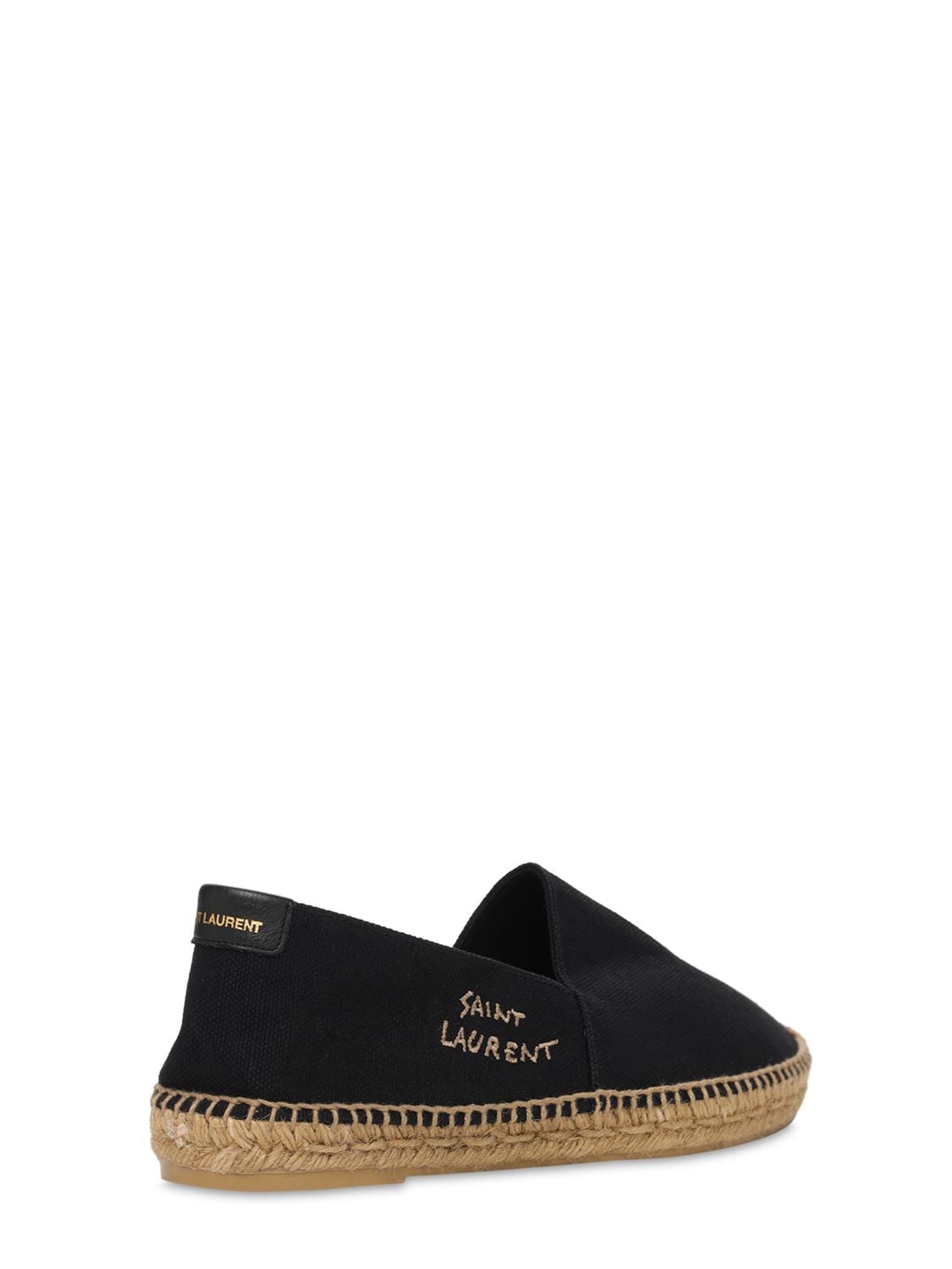 Shop Saint Laurent Logo Cotton & Linen Canvas Espadrilles In Black