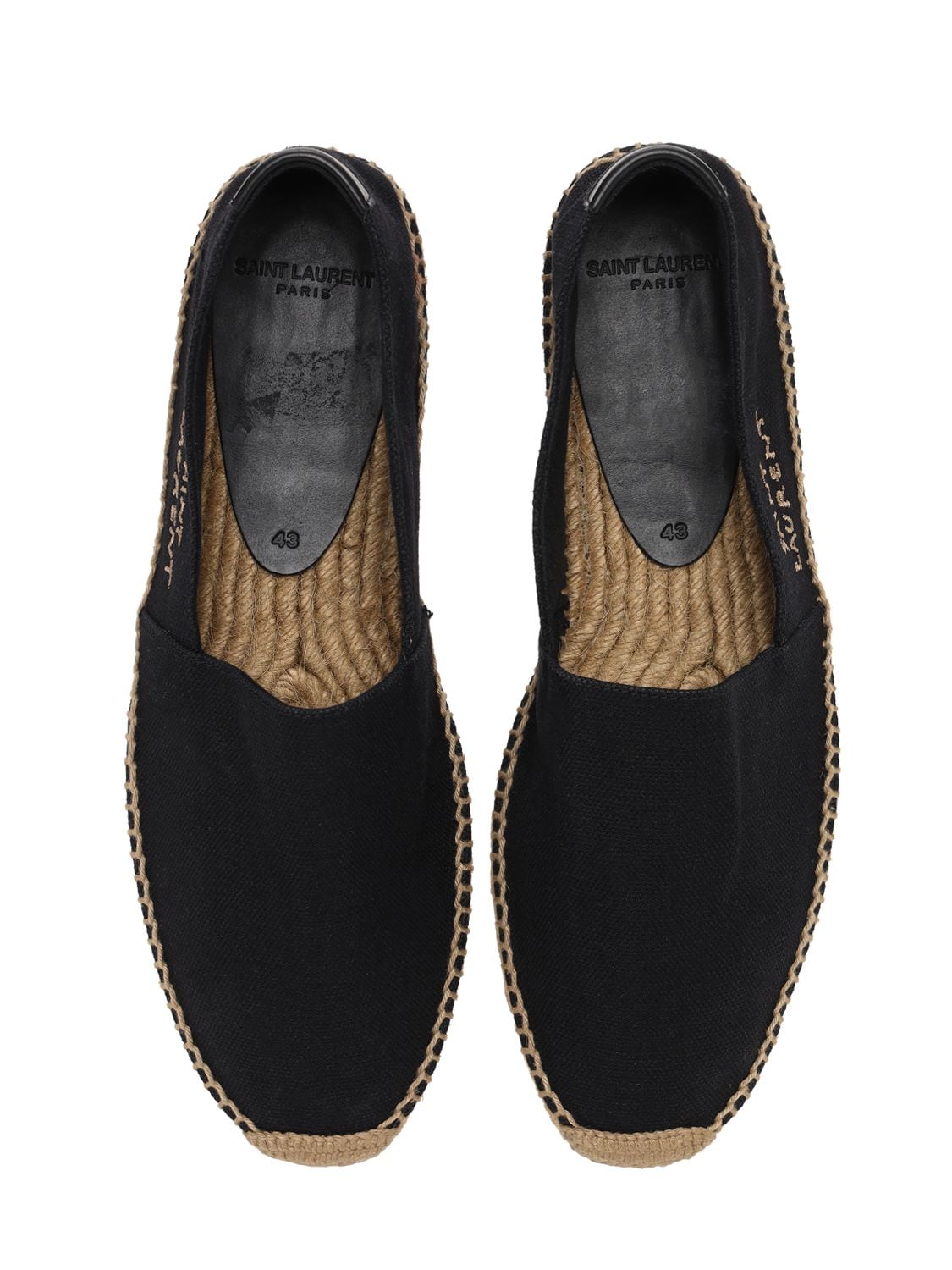 Shop Saint Laurent Logo Cotton & Linen Canvas Espadrilles In Black