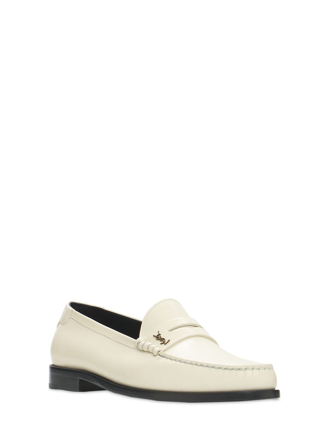 Shop Saint Laurent 20mm Le Loafer Monogram Leather Loafers In Pearl