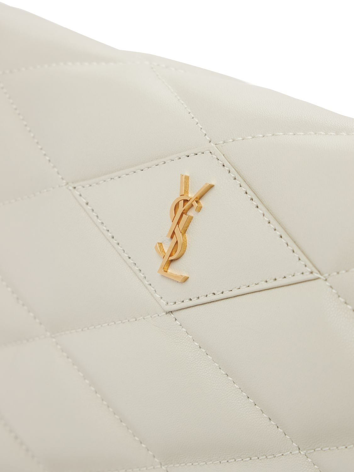 Shop Saint Laurent Puffer Leather Sade Clutch In Crema Soft