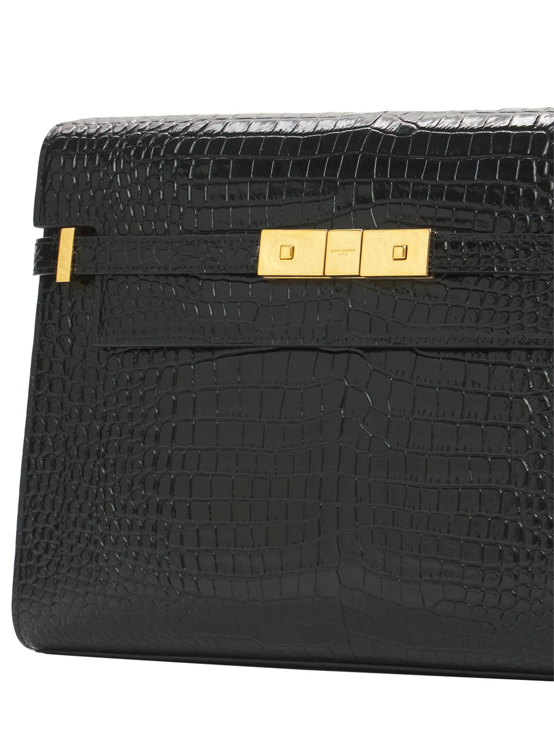 Shop Saint Laurent Manhattan Embossed Leather Shoulder Bag In Black