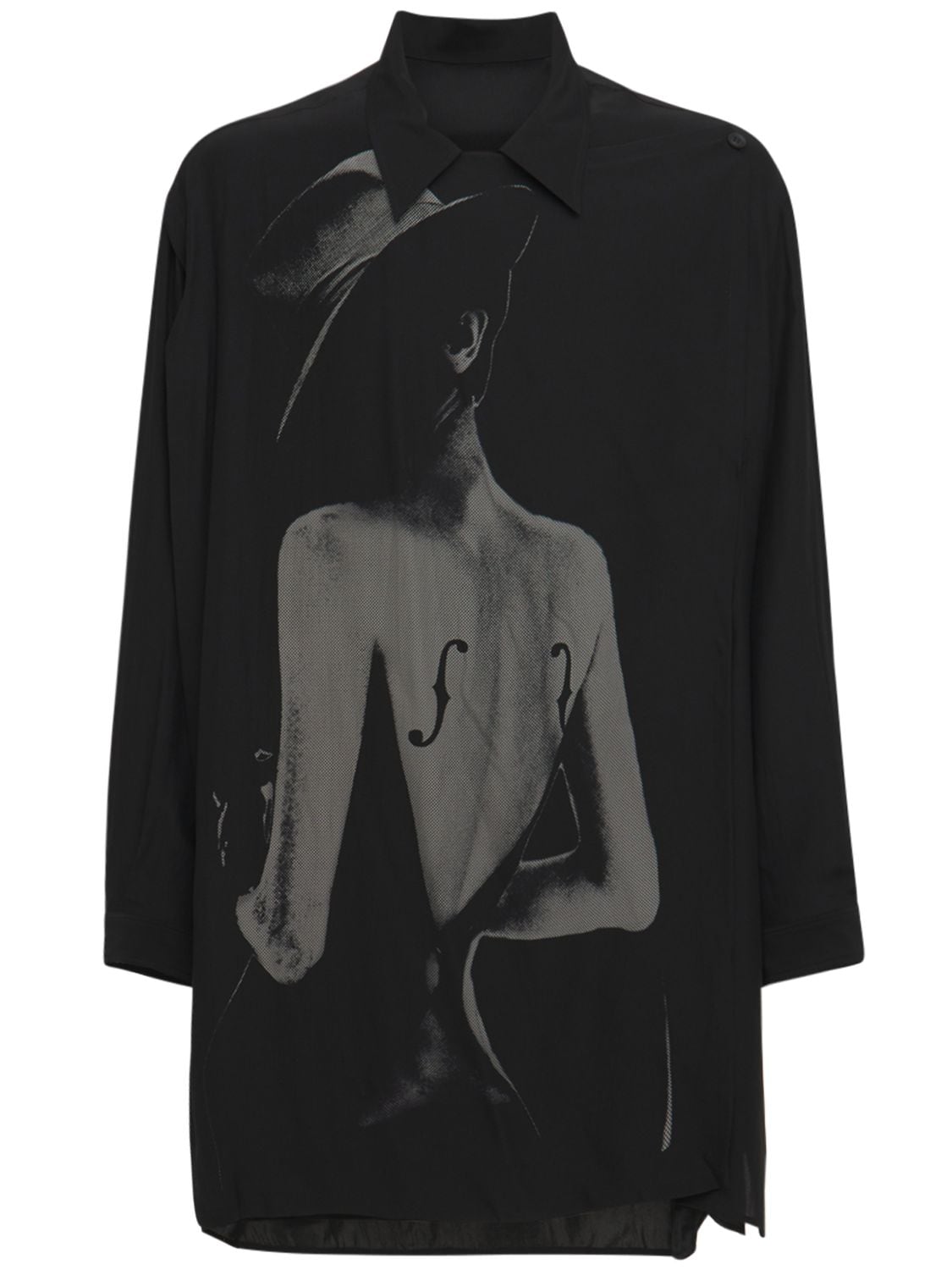 Yohji Yamamoto Printed Silk Shirt In Black