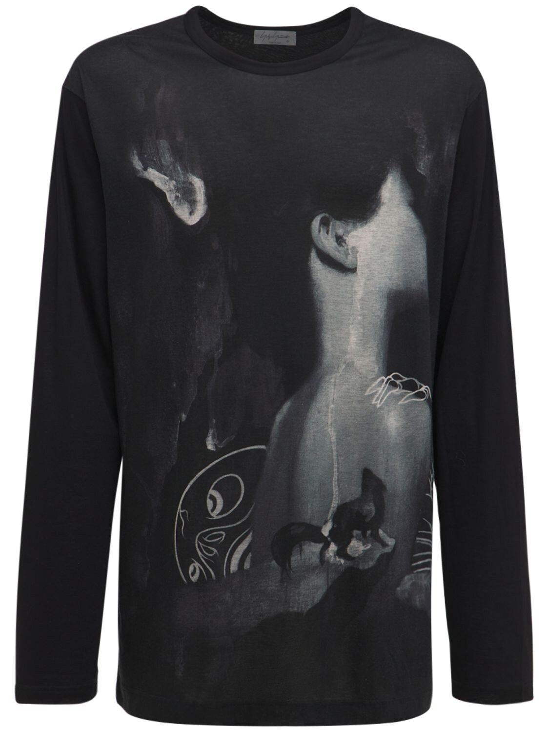 Yohji Yamamoto Printed Cotton Blend T-shirt In Black