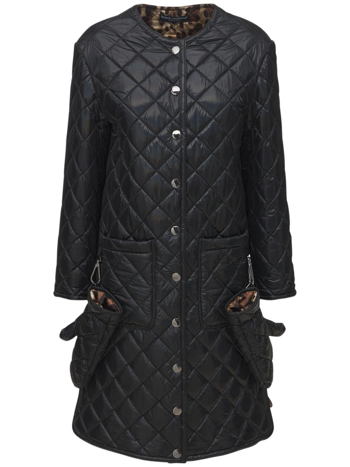 Dolce & Gabbana Long Nylon Quilted Coat In Black