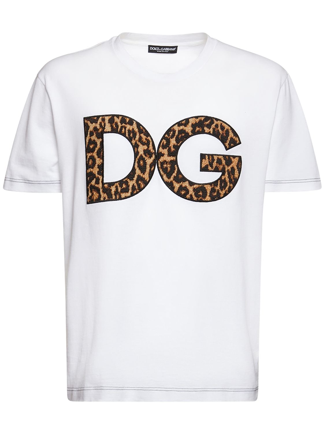 DOLCE & GABBANA “DG”豹纹LOGO棉质平纹针织T恤,74I021025-VZA4MDA1
