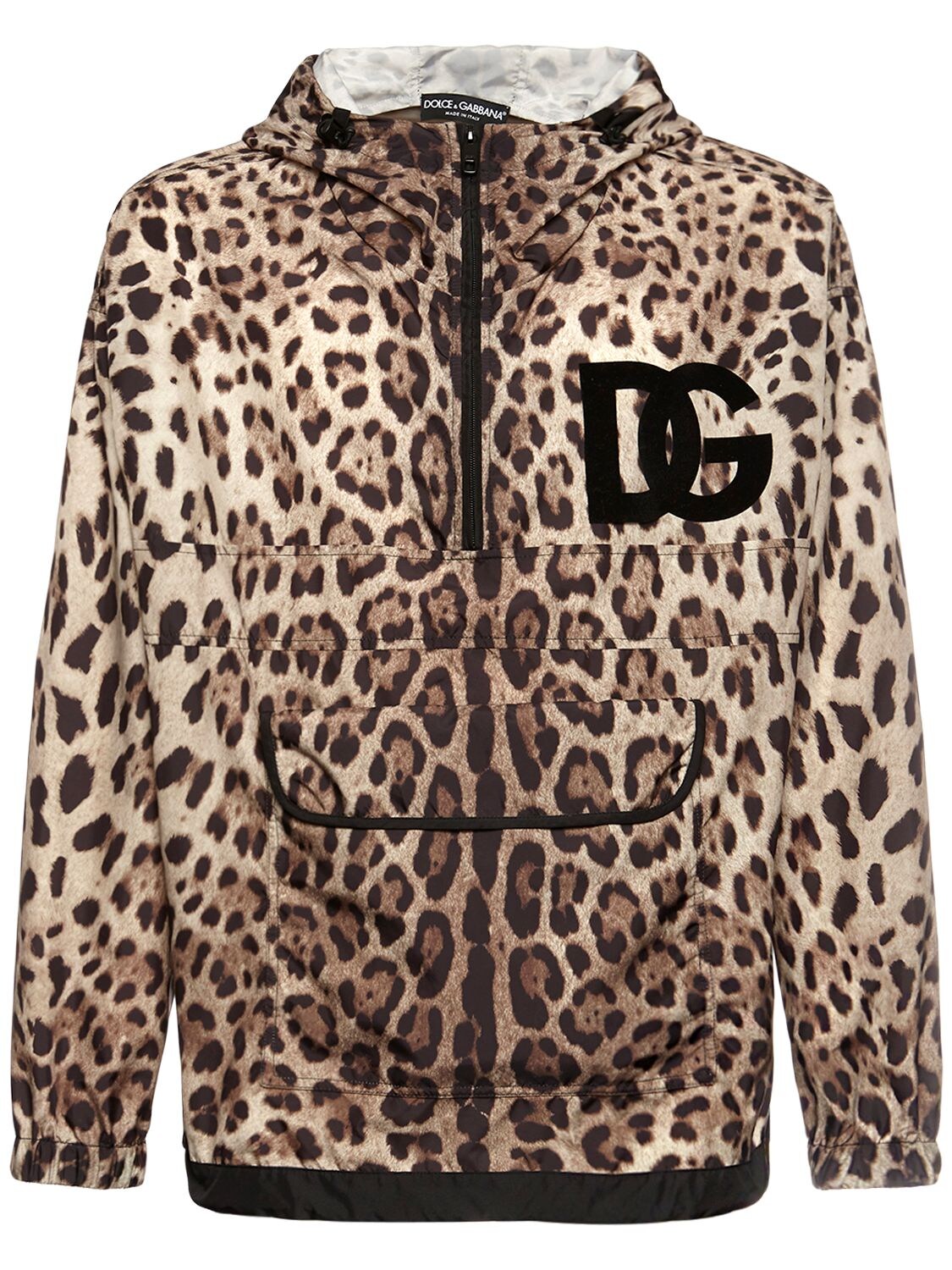 Logo Leopard Print Hooded Nylon Jacket