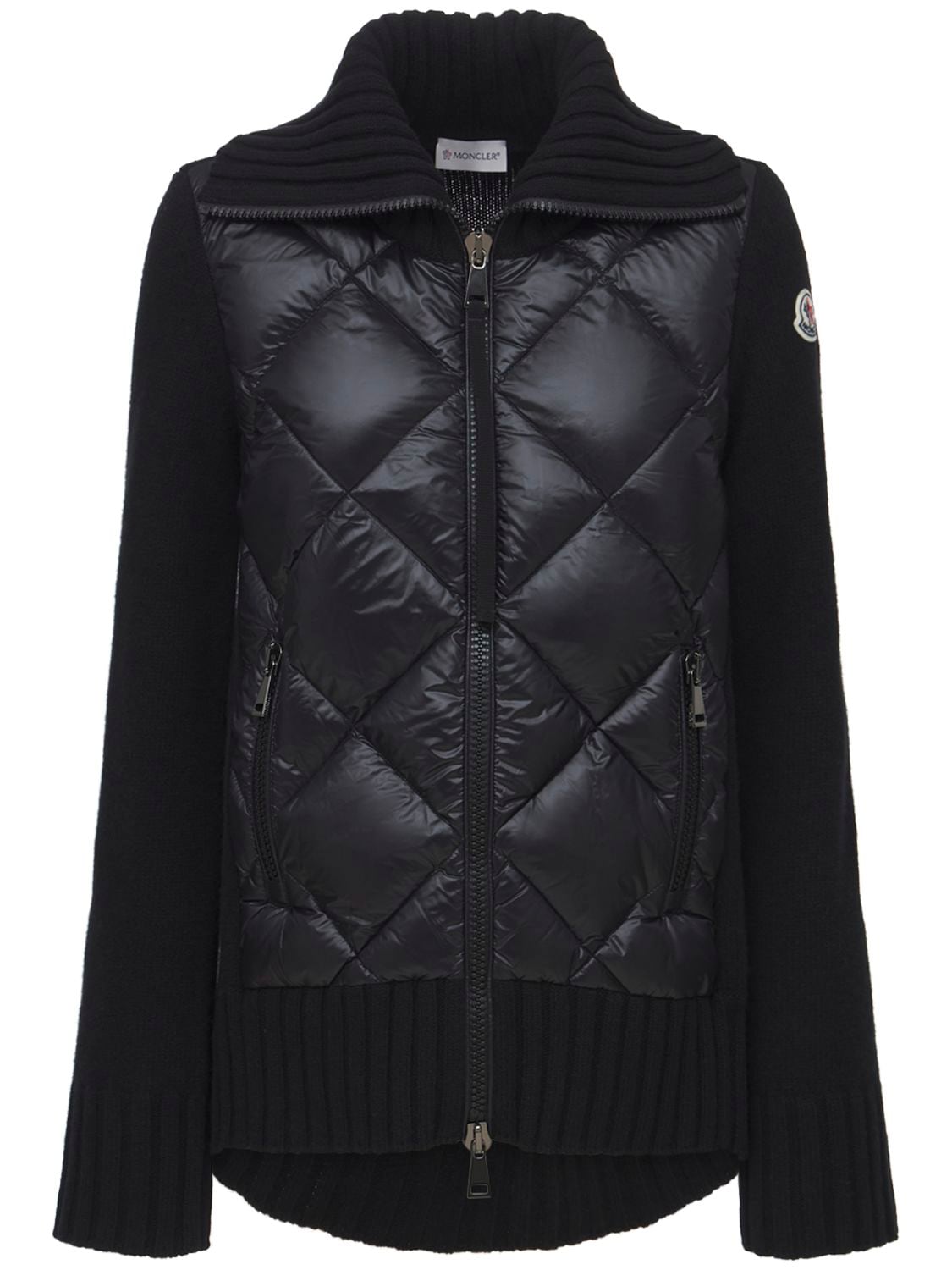 Quilted Shell Down And Wool Cardigan In Black