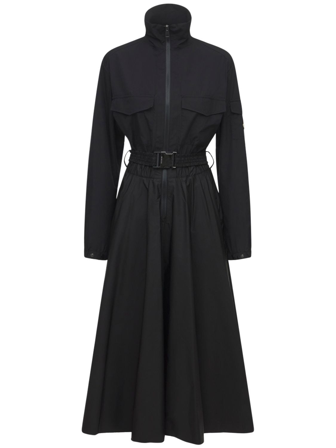 Moncler Technical Poplin Midi Dress In Black | ModeSens