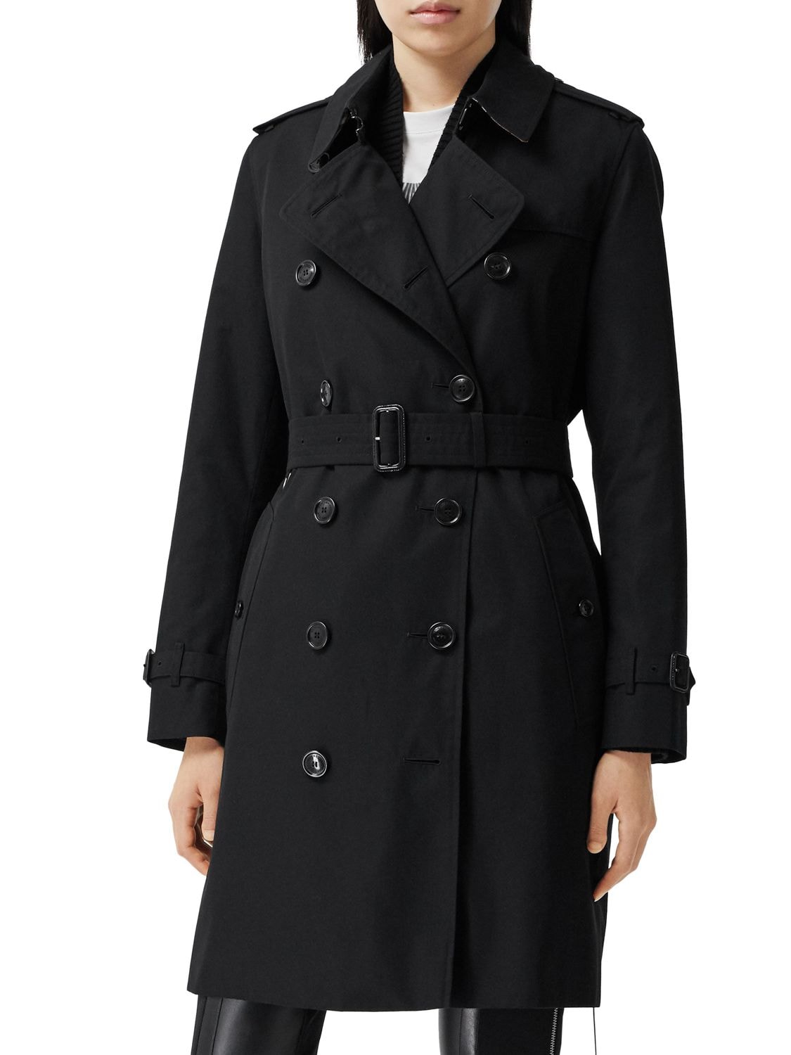 Shop Burberry Mid-length Kensington Canvas Trench Coat In Black