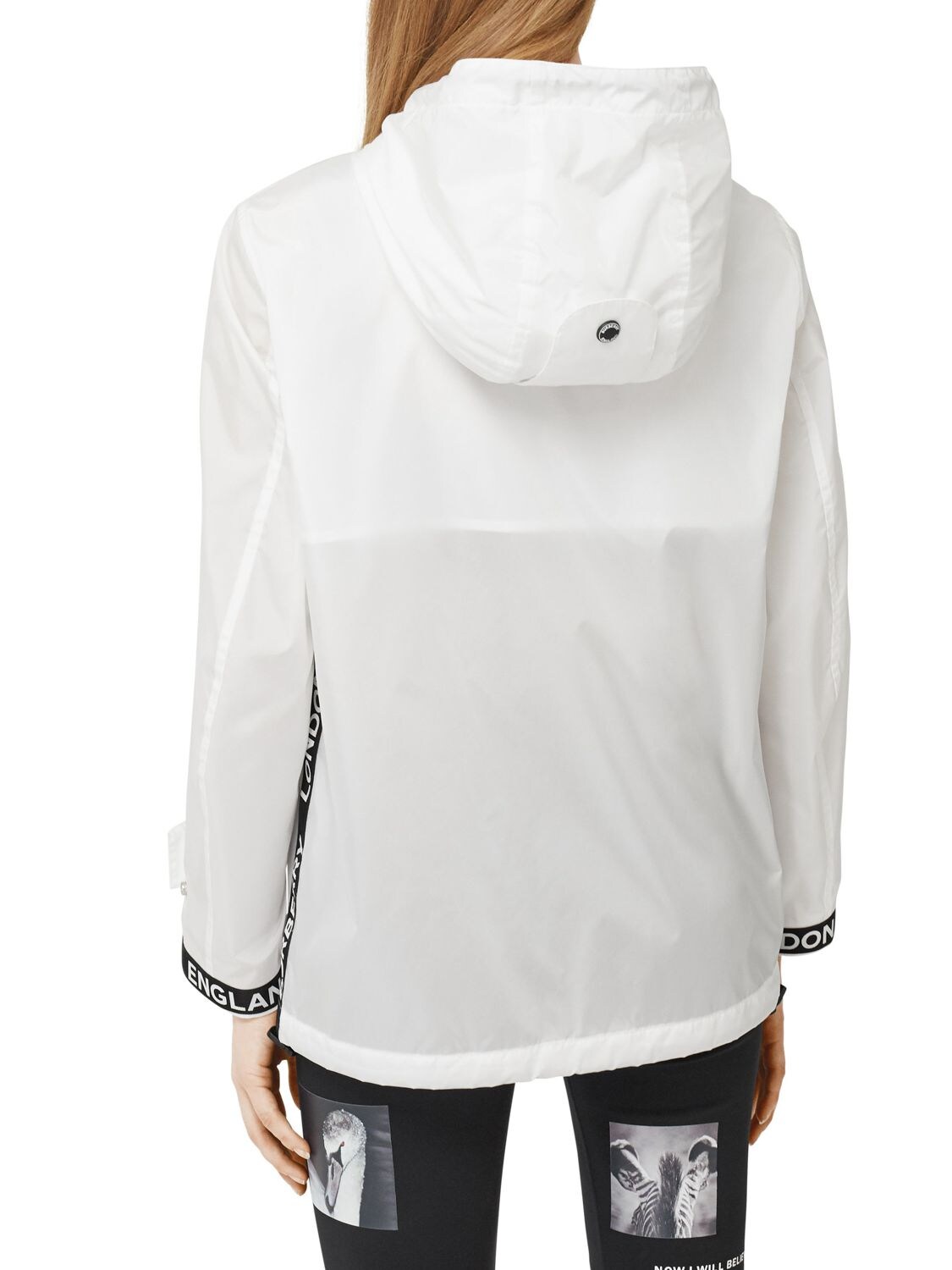 Burberry Logo Tape Econyl® Hooded Jacket In White | ModeSens
