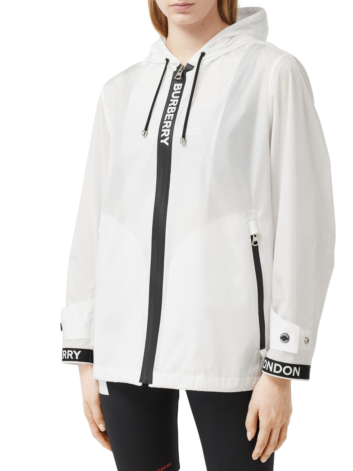 Burberry Logo Tape Econyl® Hooded Jacket In White | ModeSens