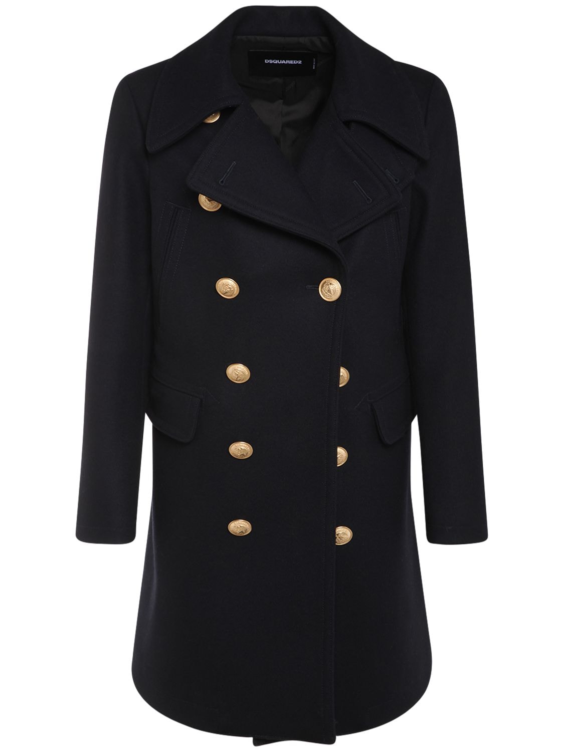 Dsquared2 Felt Stretch Wool Blend Peacoat In Navy