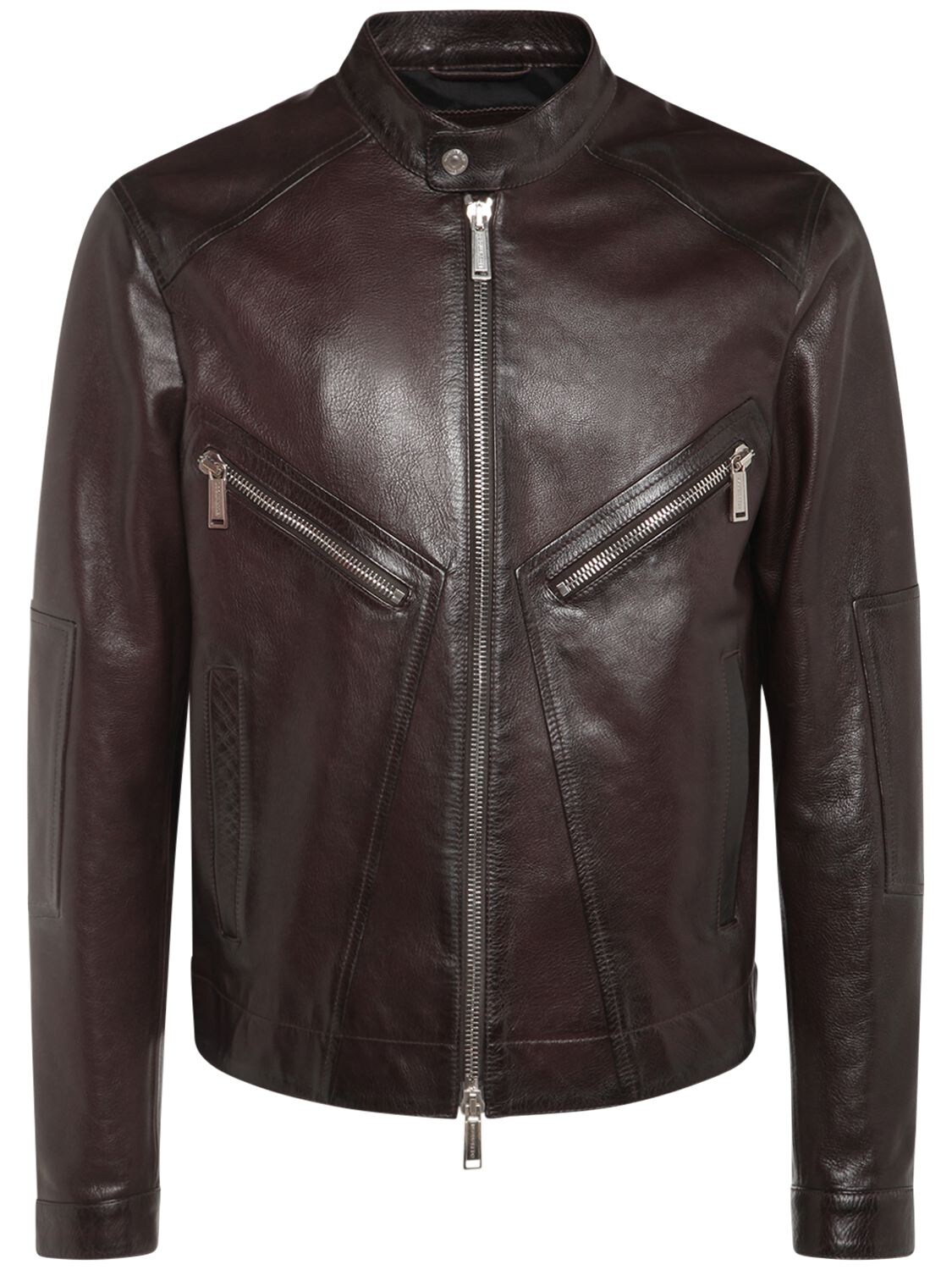 Dsquared2 Leather Biker Jacket In Bordeaux Brown