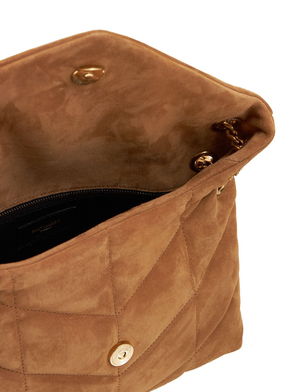 Shop Saint Laurent Small Puffer Suede Shoulder Bag In Cinn,cinn