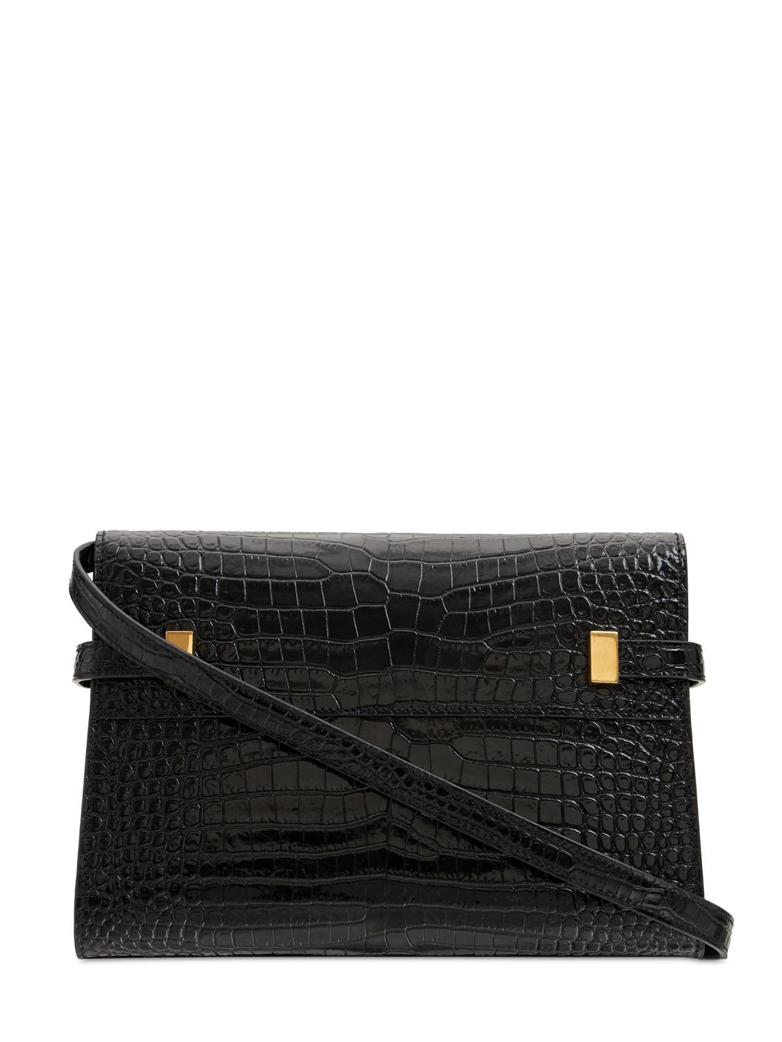 Shop Saint Laurent Small Manhattan Embossed Leather Bag In 블랙