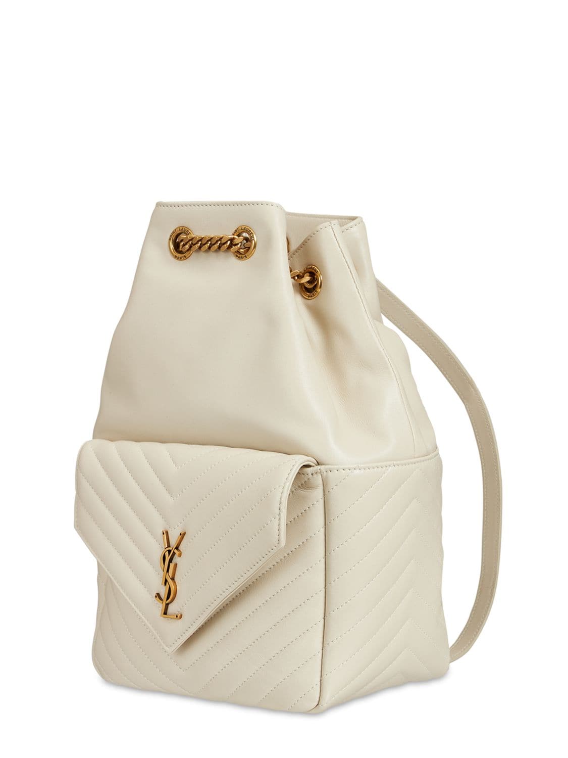Shop Saint Laurent Joe Leather Backpack In Crema Soft